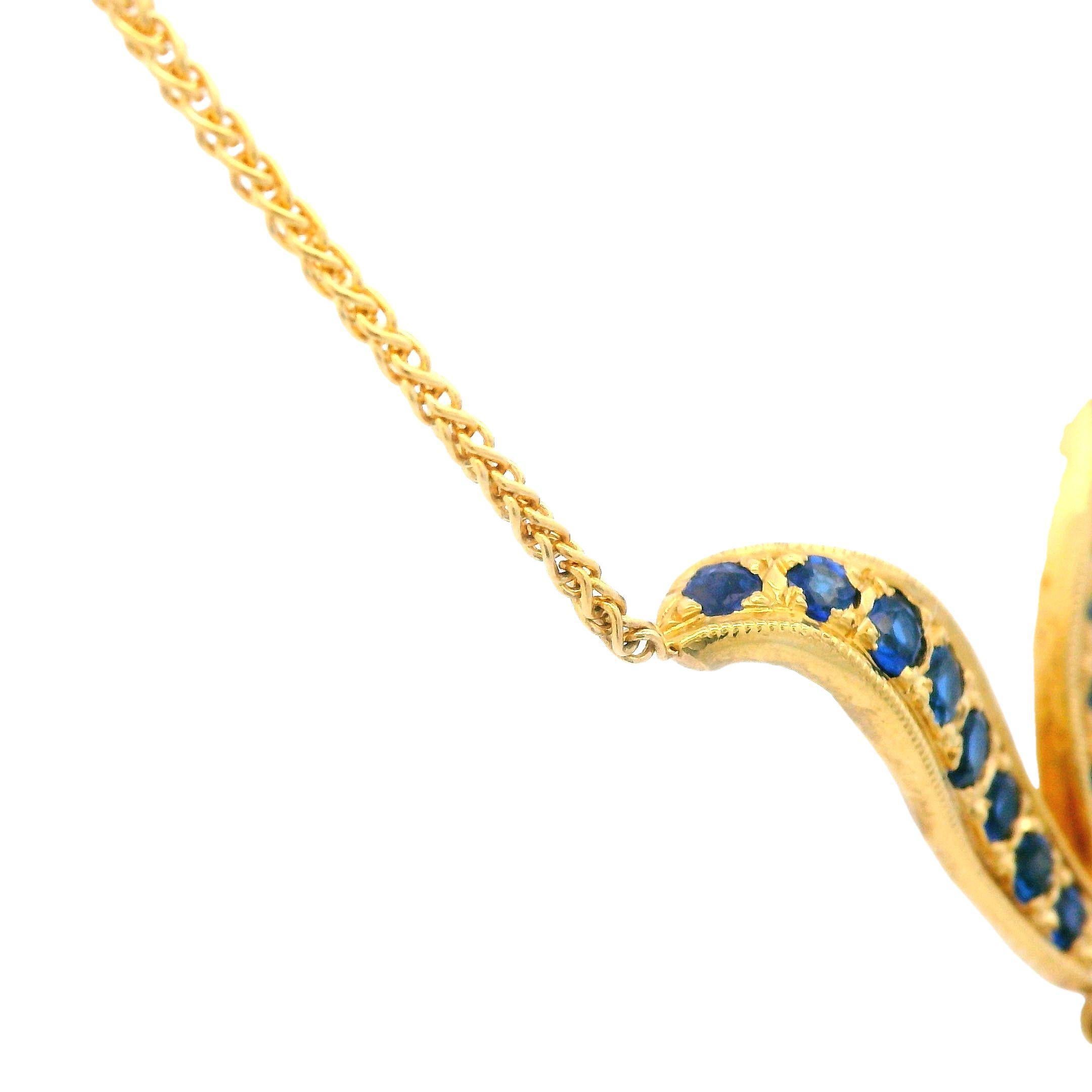 Collana a goccia con zaffiro e diamante in oro giallo 18k Contemporary V.I.I. in vendita 3