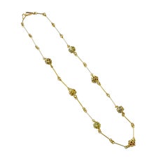 Contemporary 18K Yellow Gold, Sphere Chain Necklace with Multicoloured Gemstones