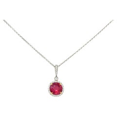 Contemporary 1.90 Carats Ruby Diamond Halo Platinum Gemstone Pendant Necklace