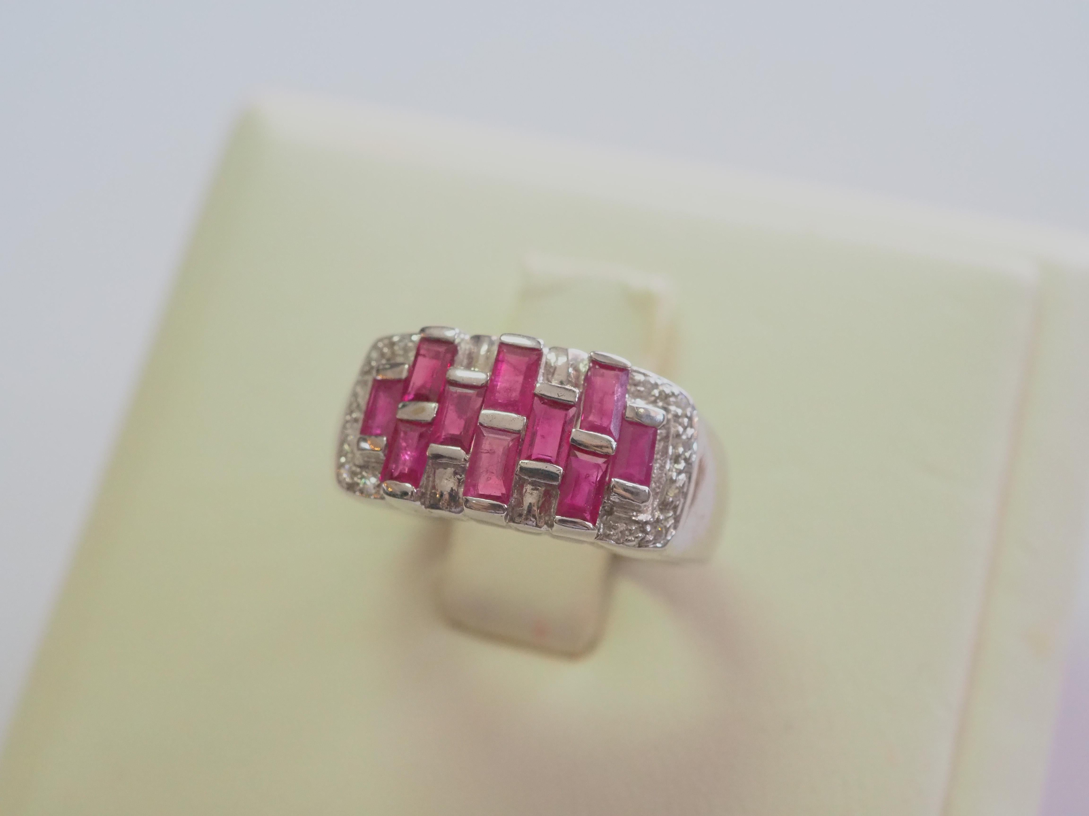 Women's or Men's No Reserve- Contemporary 1.90ct Ruby & CZ Sterling Silver Band Ring For Sale