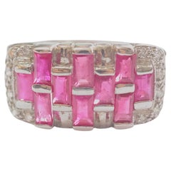 Keine Reserve- Contemporary 1,90ct Ruby & CZ Sterling Silber Band Ring