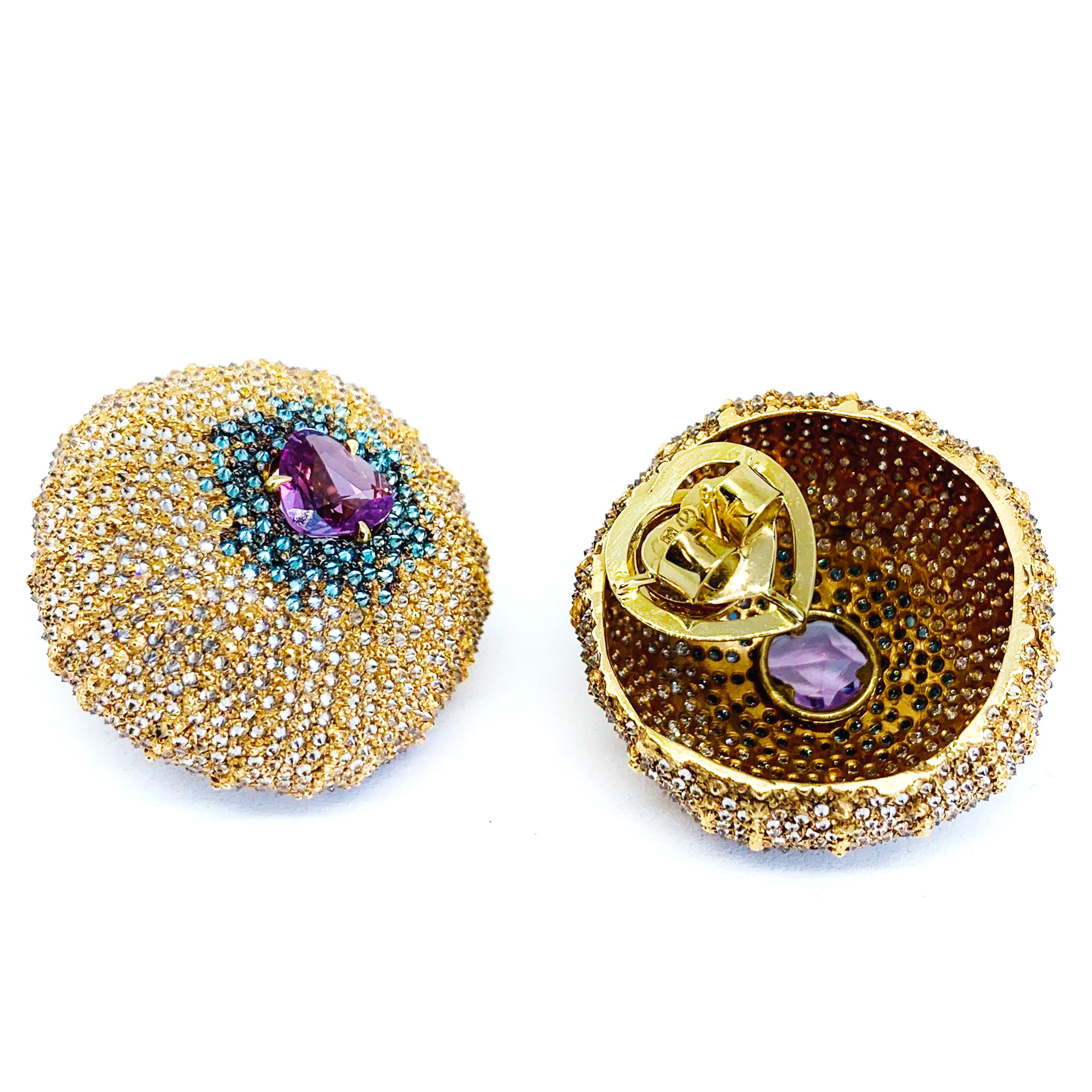 Rose Cut Contemporary “Sea Urchin” 19.2 Karat Rose Gold And Diamond Earrings