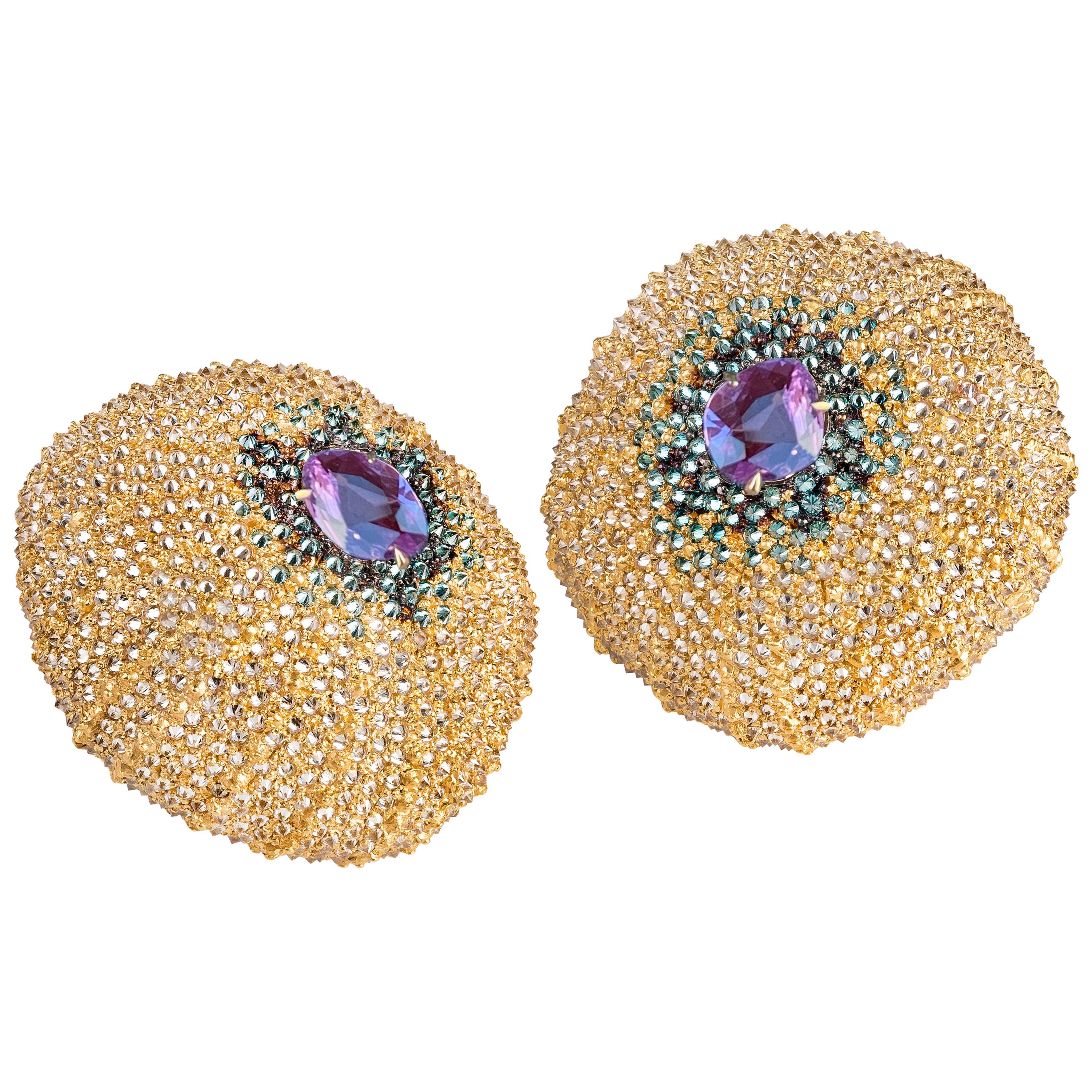 Contemporary “Sea Urchin” 19.2 Karat Rose Gold And Diamond Earrings