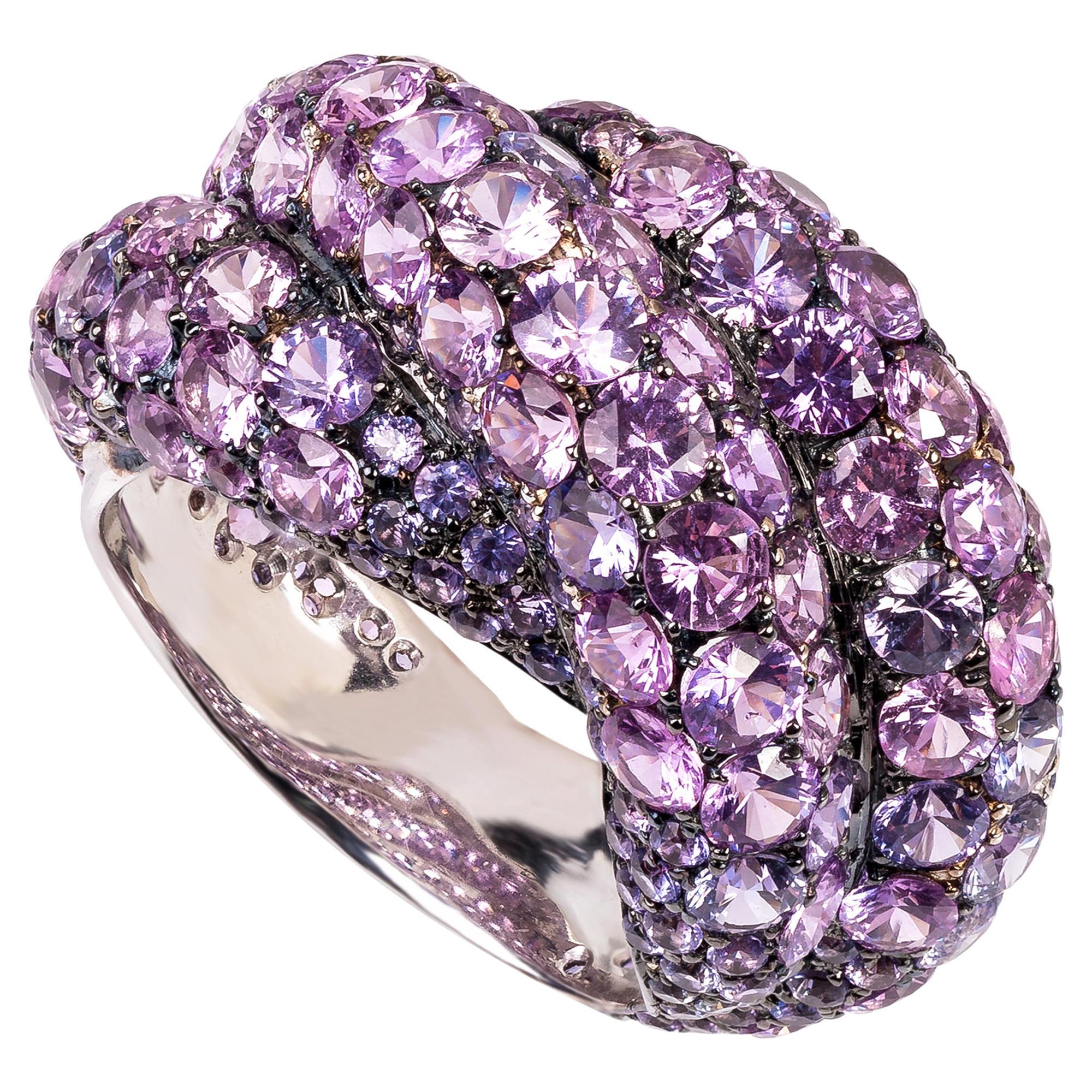 Rosior one-off Round Cut Pink Sapphire Cocktail Ring set in White Gold