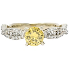 Contemporary 1.95 Carat Fancy Yellow Diamond 14 Karat White Gold Engagement Ring
