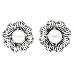 Contemporary 1.95 Carat Pearl Diamond 18 Karat White Gold Black Rhodium Earrings
