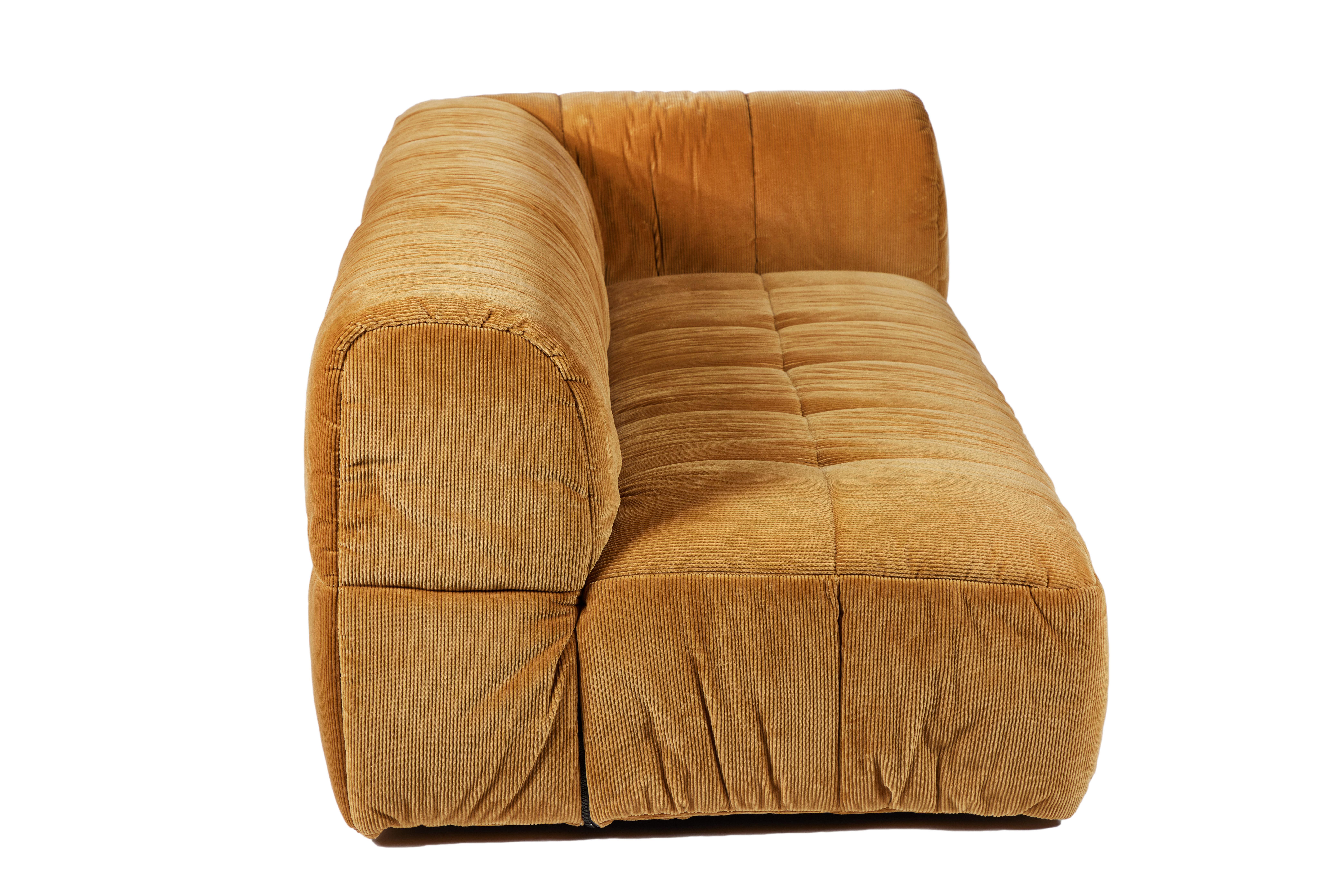 Modern Contemporary 1970s Style Italian Arflex Strips Corduroy Sofas, Set of 2
