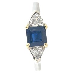 Contemporary 1980 Platinum w/ 18K Yellow Gold Blue Sapphire and Diamond Ring