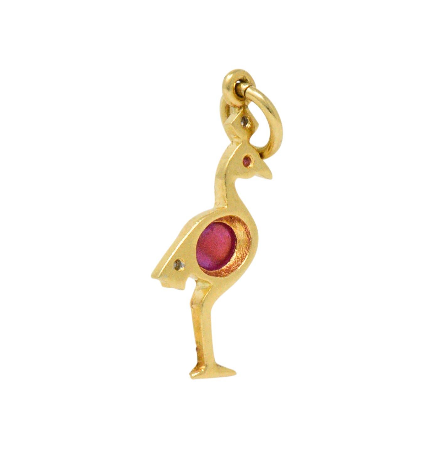 Women's or Men's Contemporary 1980s Ruby Diamond 18 Karat Flamingo Gold Charm