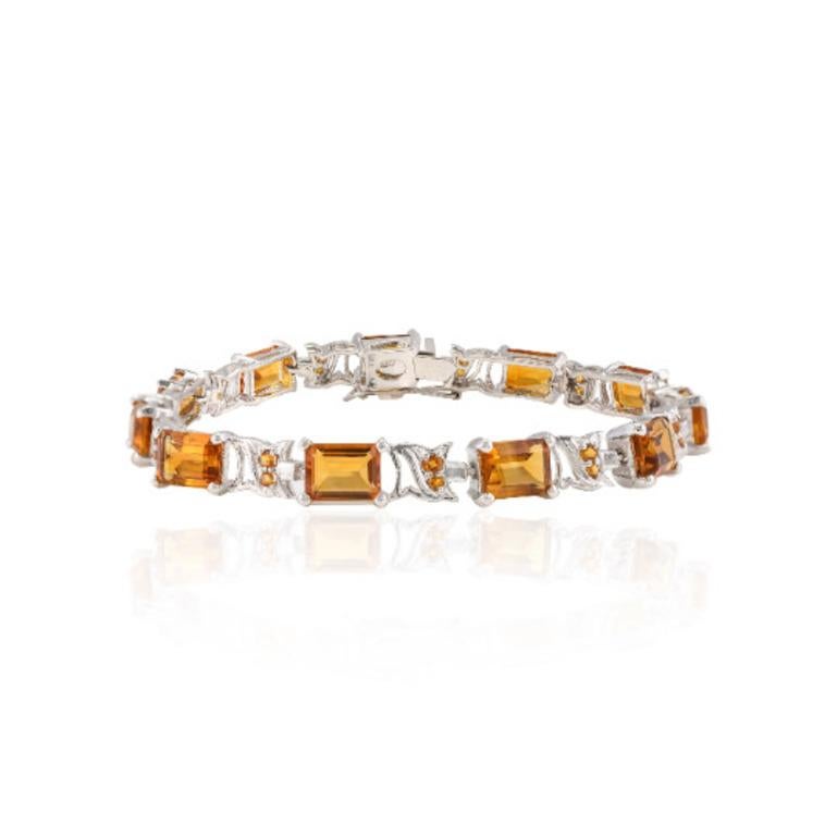 Handmade 19.9 ct Natural Citrine Gemstone Bracelet in sterling silver showcases endlessly sparkling natural citrine, weighing 19.9 carat. It measures 7.5 inches long in length. 
Citrine stimulate concentration and reduces stress. 
Designed with