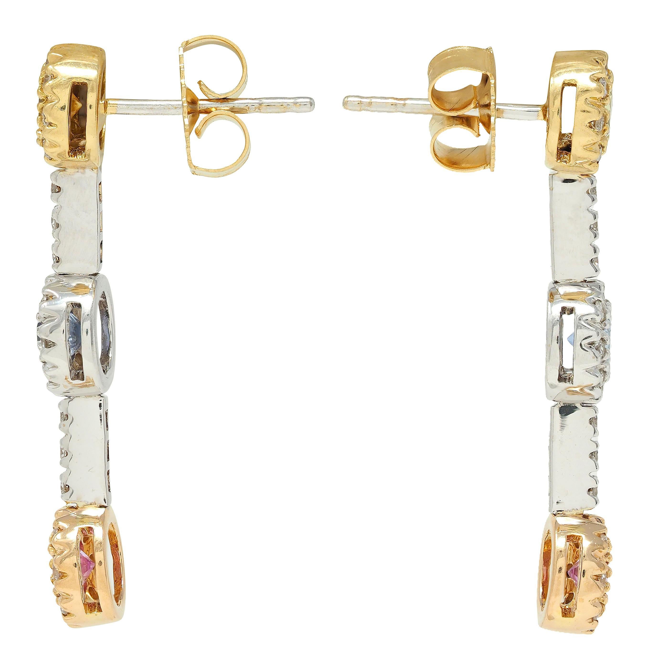 Contemporary 1.99 CTW Fancy Sapphire Diamond 18 Karat zweifarbiger Gold-Tropfen-Ohrring (Zeitgenössisch) im Angebot