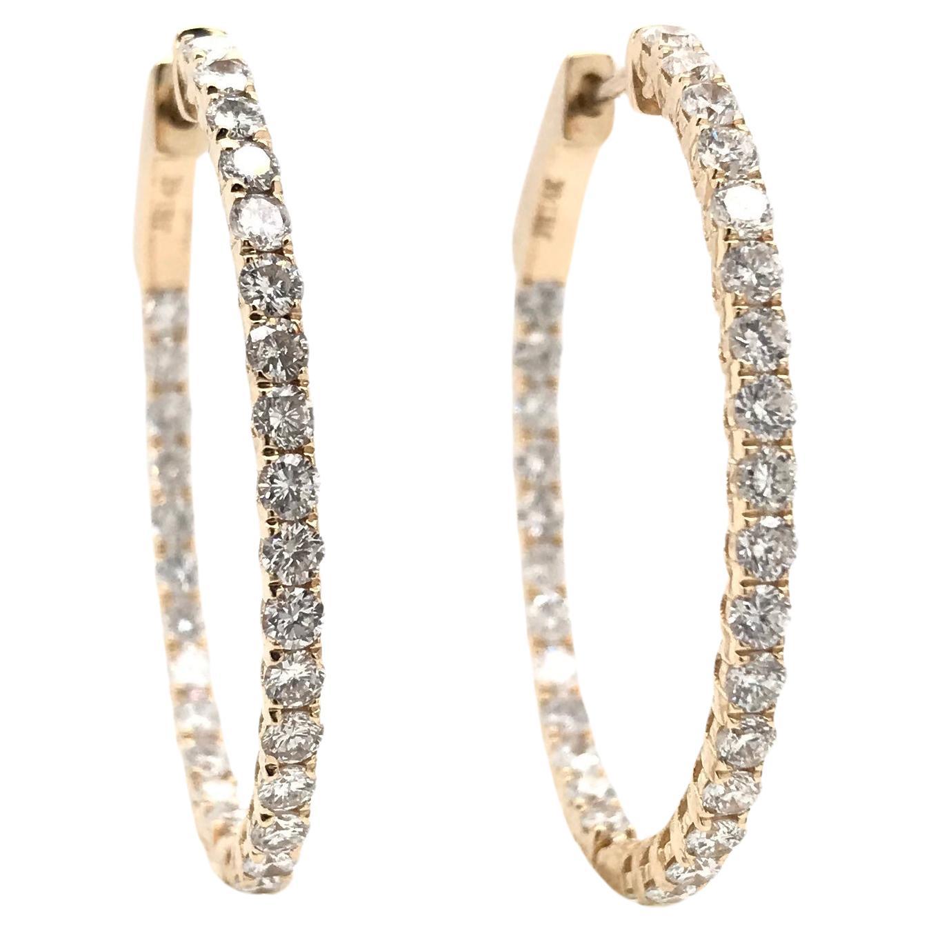 Contemporary 2 Carat DTW in and Out Diamond Hoop Earrings