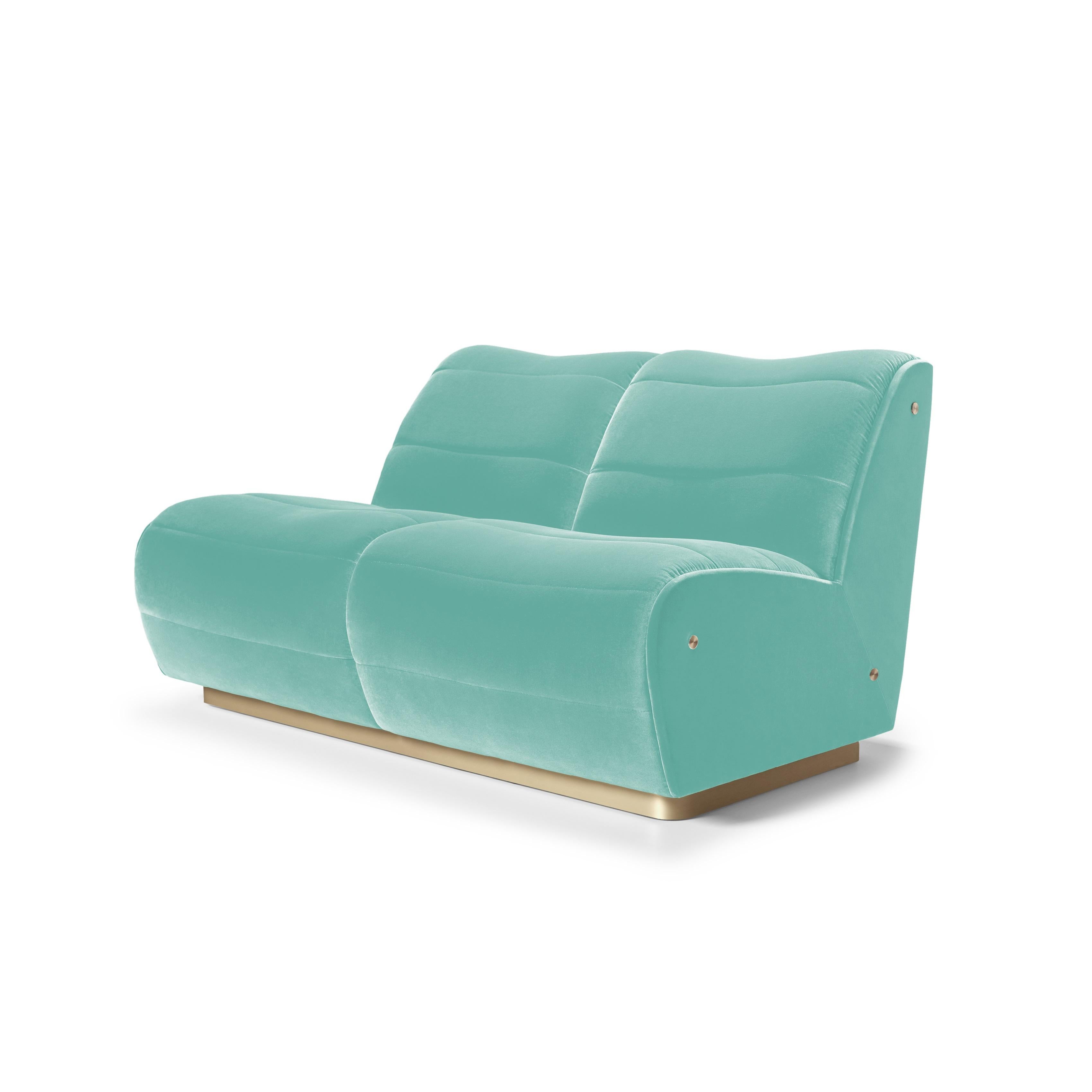 Contemporary 2 Seat Sofa Offered In Velvet & Metal Base For Sale 2