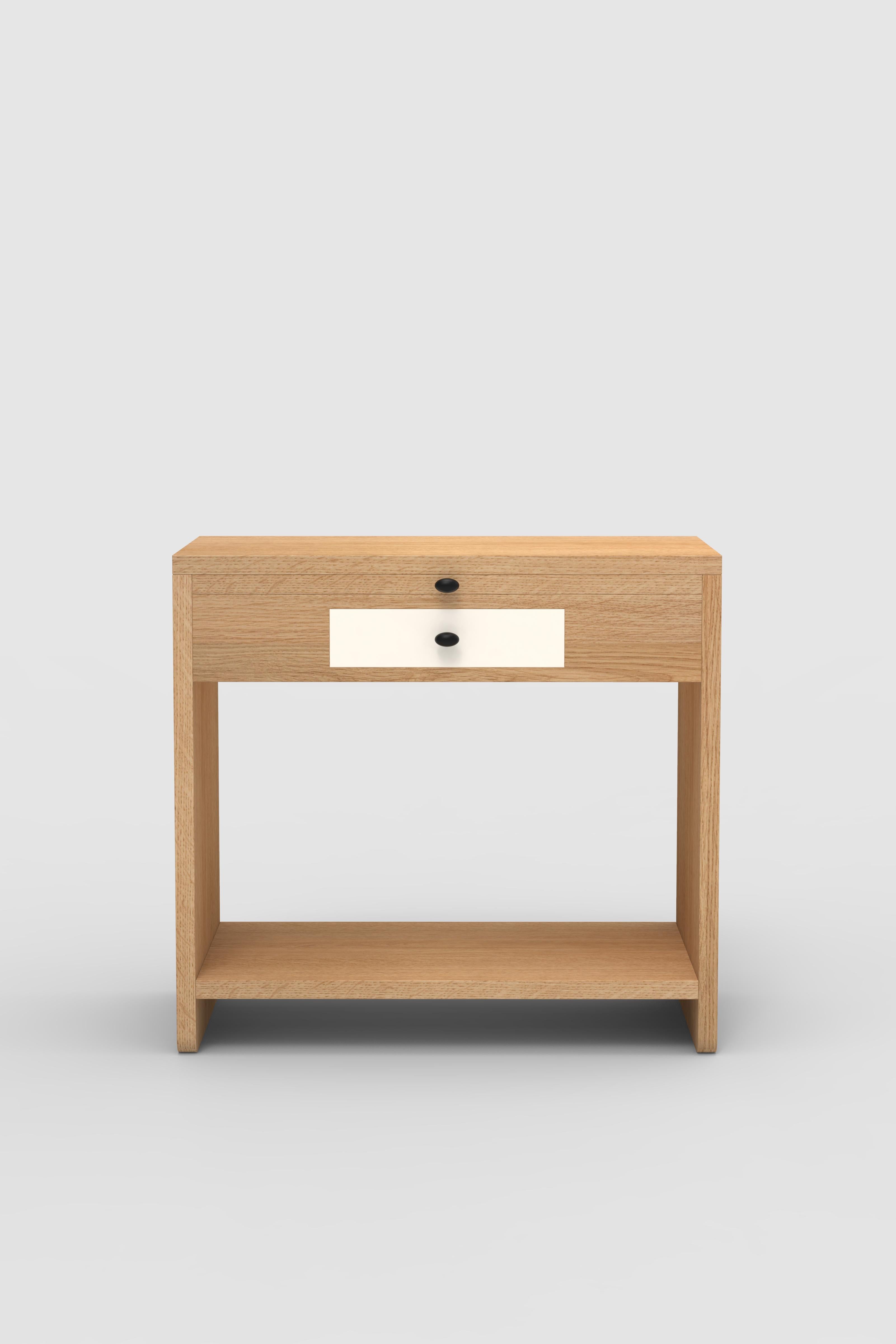 Post-Modern Contemporary Rossi Bedside 200 in Oak and White by Orphan Work For Sale