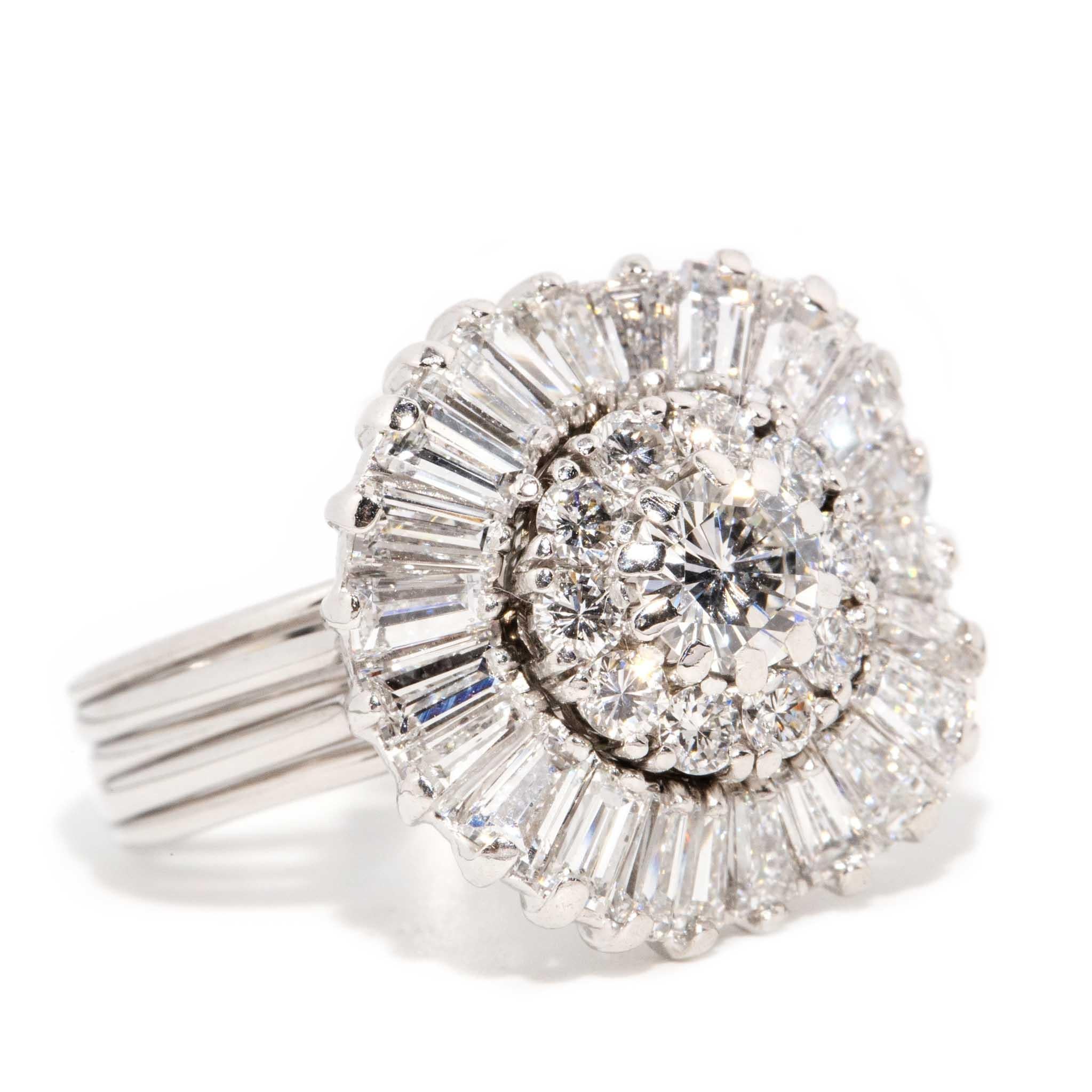 Contemporain Bague ballerine contemporaine en or blanc 18 carats, 2,00 carats de diamants des années 1980