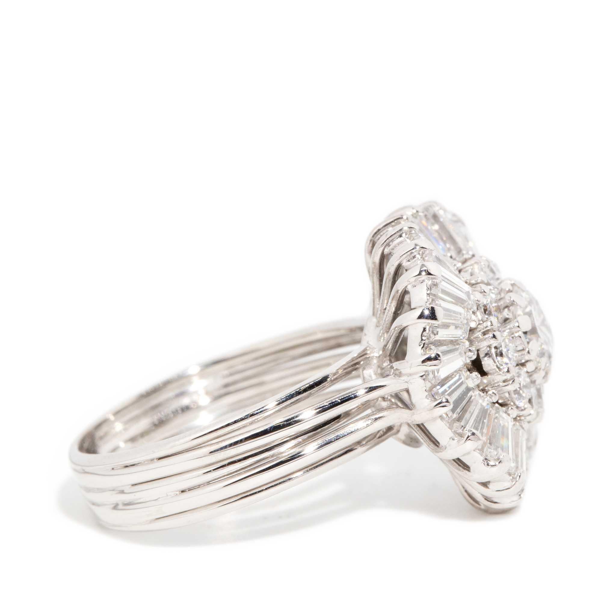 Bague ballerine contemporaine en or blanc 18 carats, 2,00 carats de diamants des années 1980 1