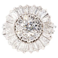 Bague ballerine contemporaine en or blanc 18 carats, 2,00 carats de diamants des années 1980
