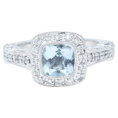Contemporary 2.00 Carats Aquamarine Diamond Platinum Gemstone Ring