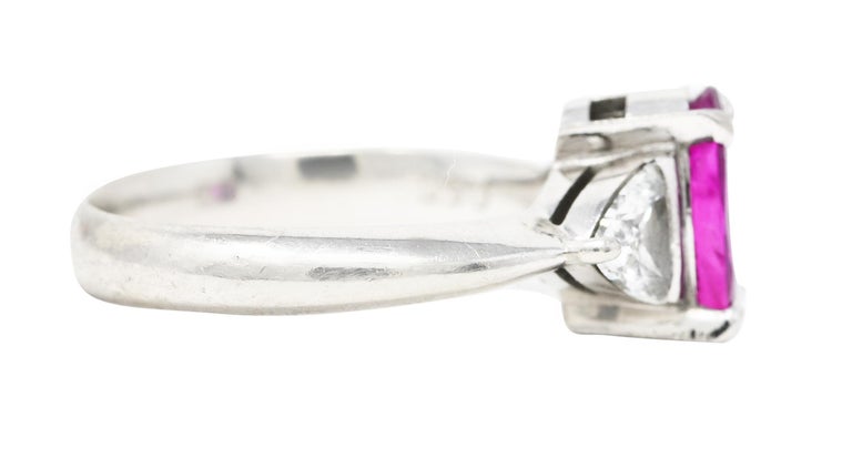 Contemporary 2.00 Carats Pink Sapphire Diamond Platinum Three Stone ...