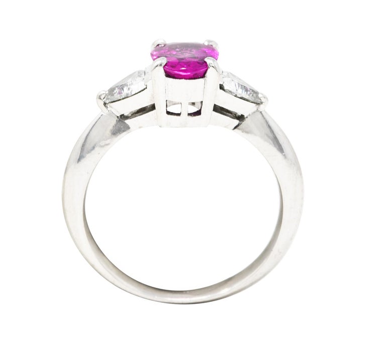 Contemporary 2.00 Carats Pink Sapphire Diamond Platinum Three Stone ...