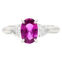 Contemporary 2.00 Carats Pink Sapphire Diamond Platinum Three Stone Ring