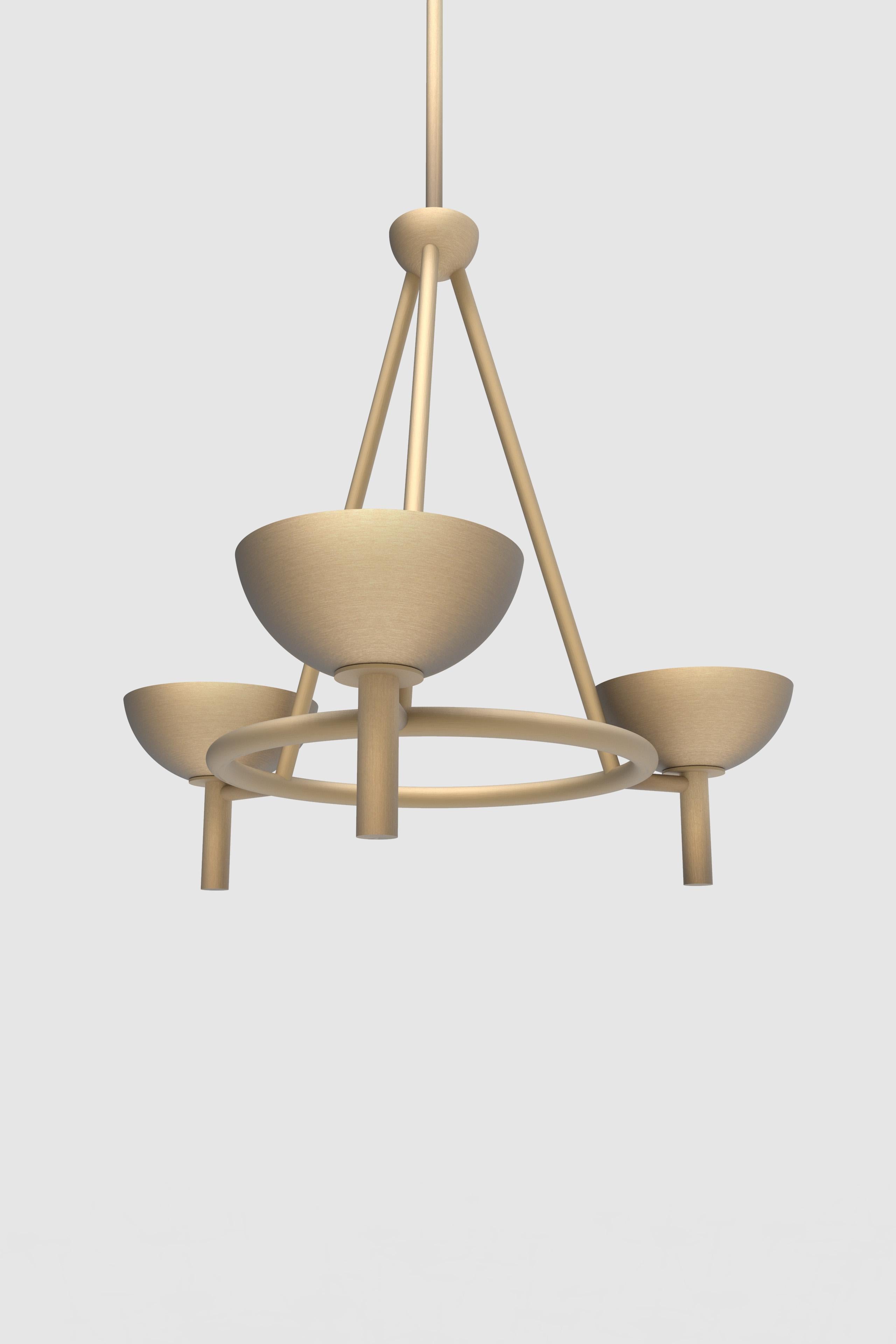 Orphan Work 200 Chandelier BB
Shown in brushed brass
Available in brushed brass and blackened brass
Measures: 34” diameter x 24” height
Height to order
UL approved
Holds (3) 60W candelabra bulb
LED bulb recommended
uplight with downlight by