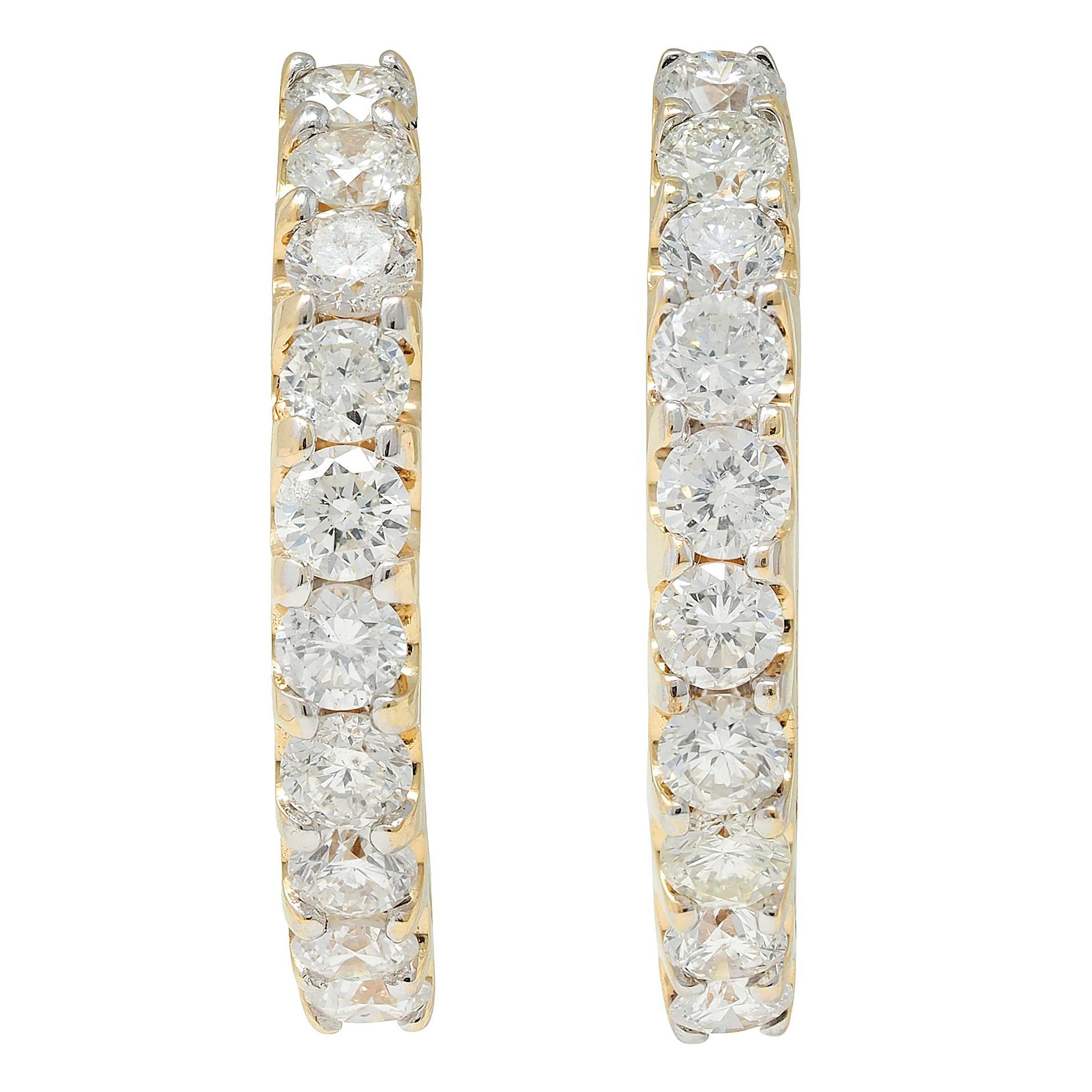 Contemporary 2.00 CTW Diamond 14 Karat Yellow Gold Hoop Earrings
