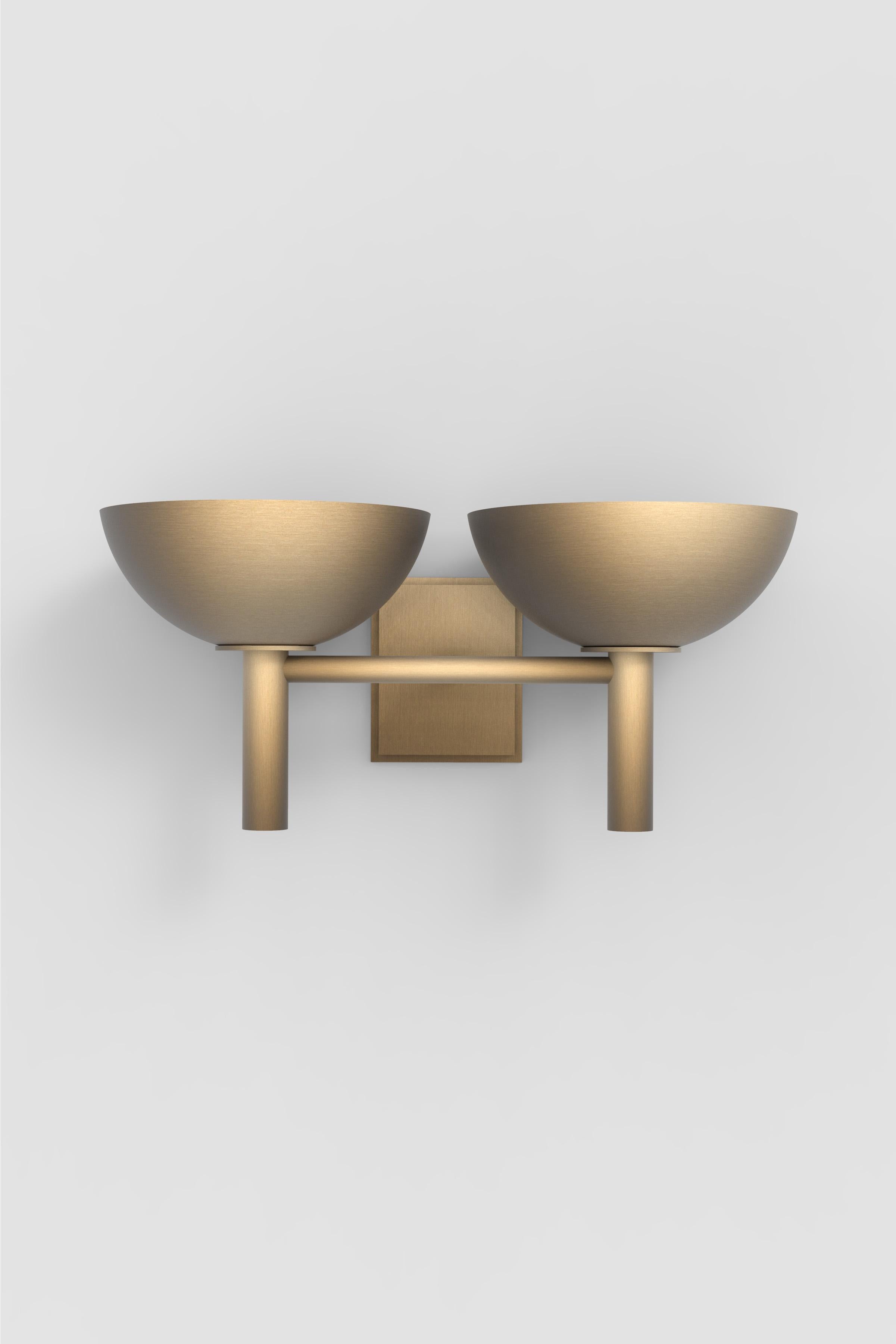 Orphan Work 200 Double Sconce BB
Shown in brushed brass
Available in brushed brass and blackened brass
Measures: 8.625” H x 20” W x 9.75” D
UL approved
Holds (2) 60W candelabra bulbs
LED bulb recommended
Uplight with downlight by request

Orphan