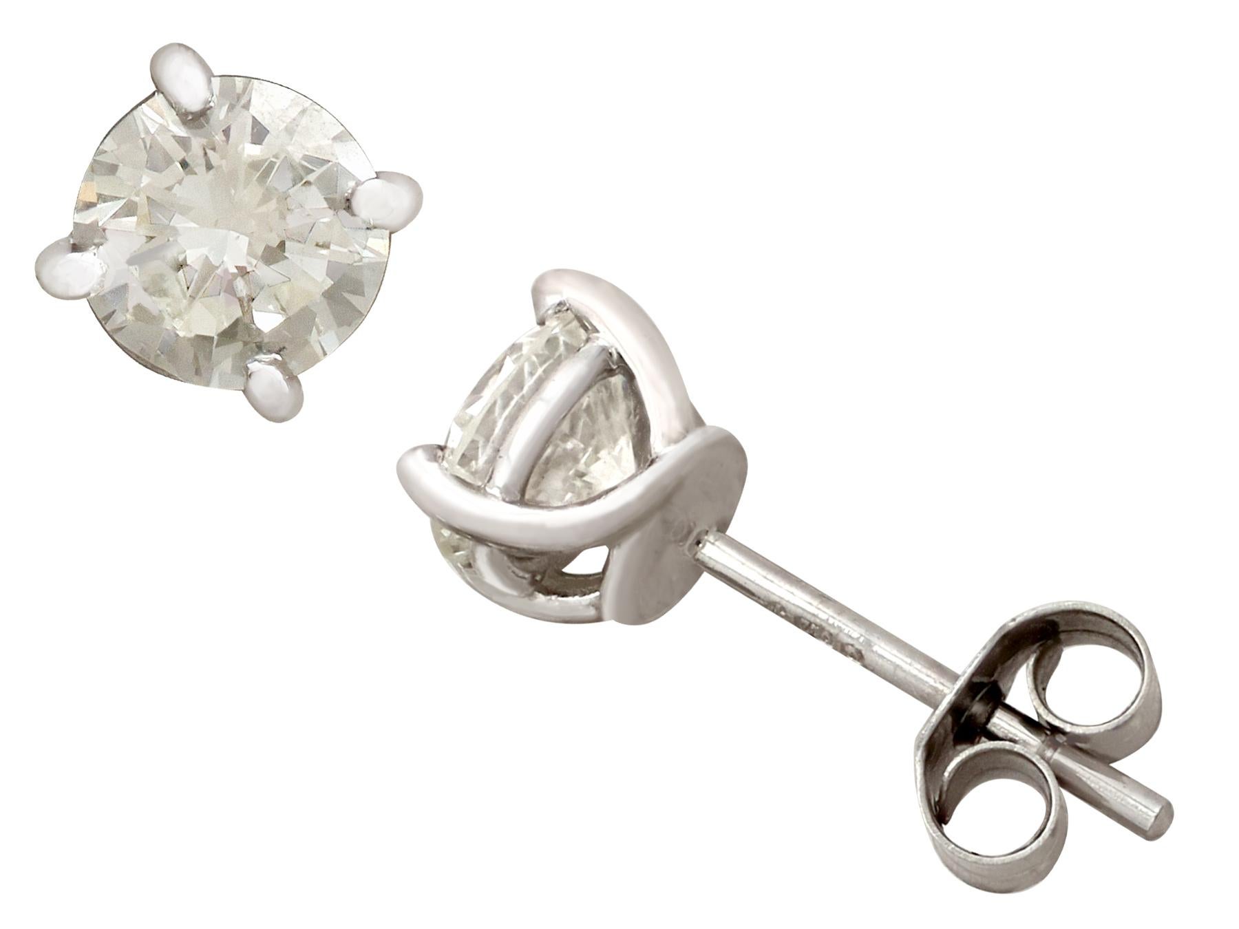 An impressive pair of contemporary 1.60 carat diamond (total) and 18 carat white gold stud earrings; part of our diverse antique jewellery and estate jewelry collections.

These fine and impressive diamond earrings have been crafted in 18ct white