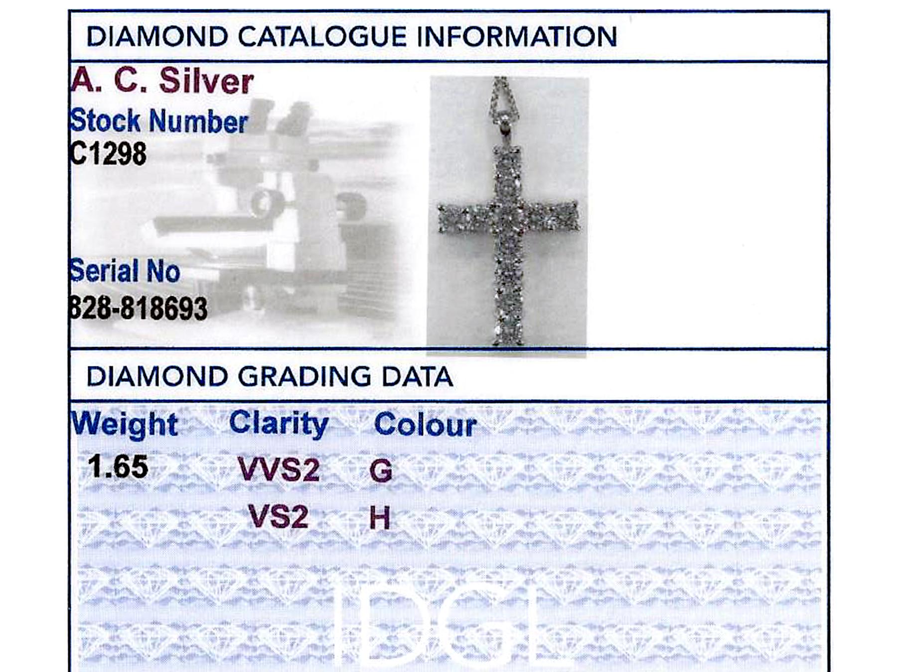 Contemporary 2008 1.65Ct Diamond and White Gold Cross Pendant 1