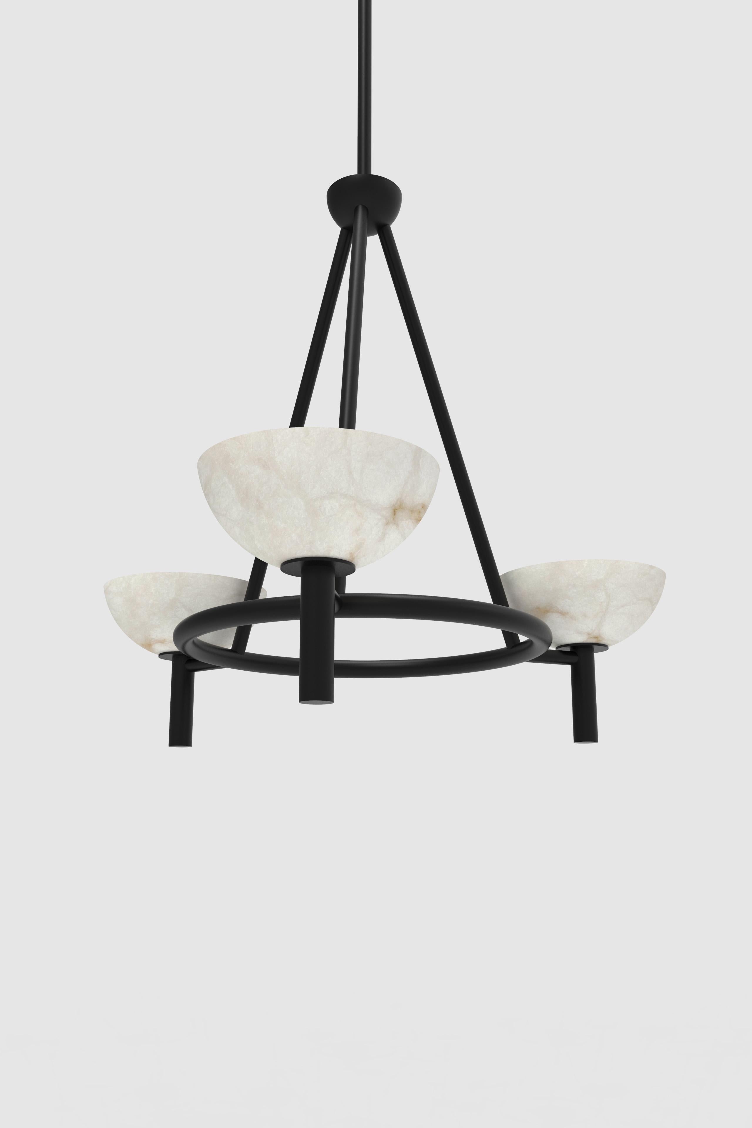 Orphan work 200A Chandelier BLK
Shown in alabaster with blackened brass
Available in brushed brass and blackened brass
Measures: 34” diameter x 24” height
Height to order
UL approved
Holds (3) 60W candelabra bulb
must use LED bulb
Uplight with