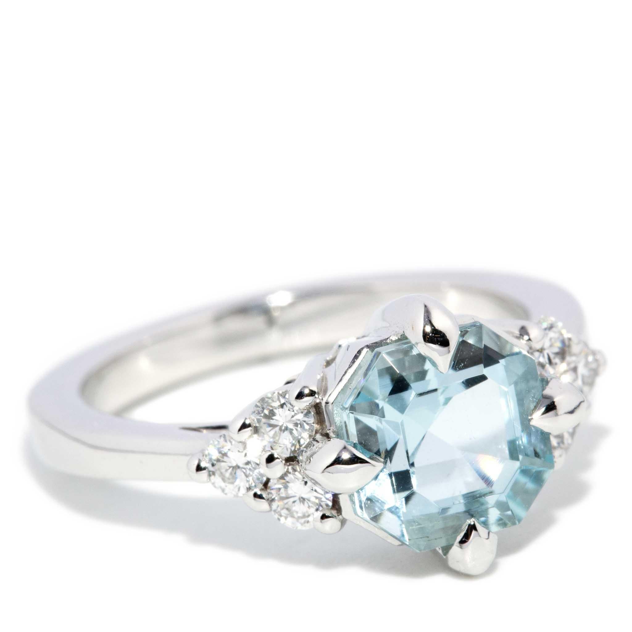 Emerald Cut Contemporary 2.00ct Pear Cut Aquamarine & Diamond Ring 18 Carat White Gold For Sale