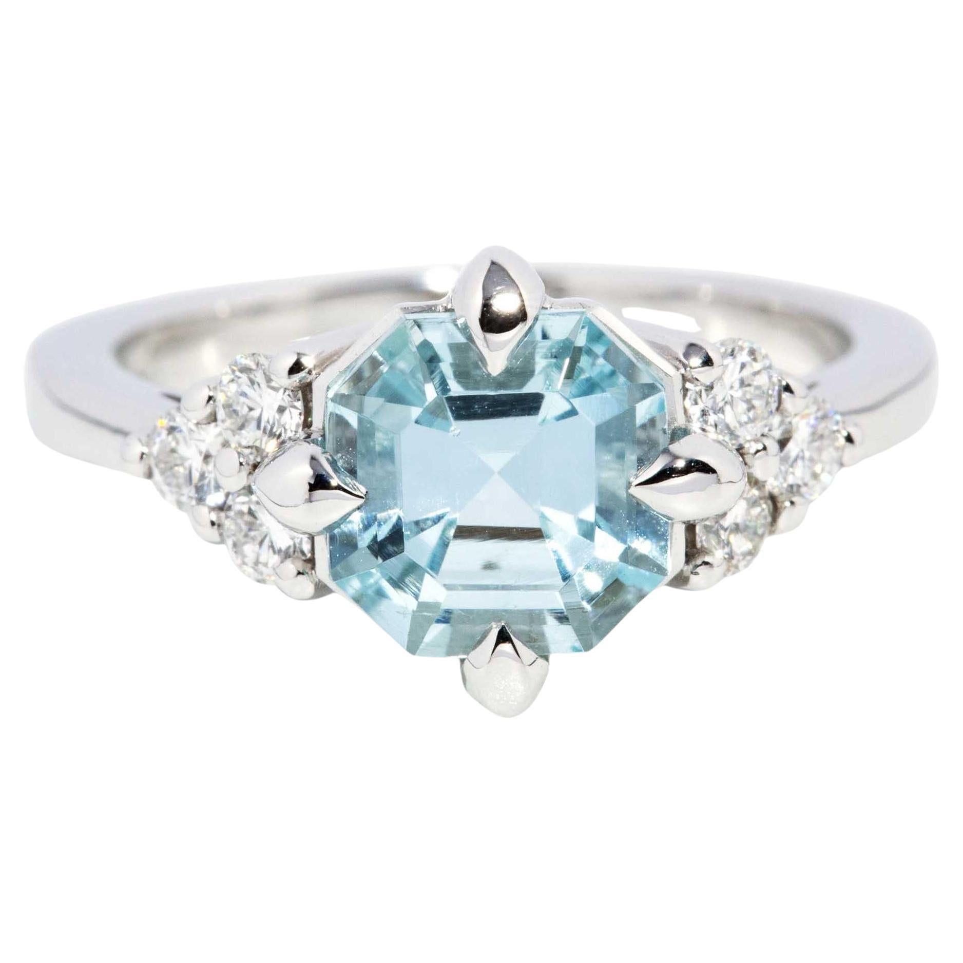 Contemporary 2.00ct Pear Cut Aquamarine & Diamond Ring 18 Carat White Gold