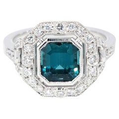 Contemporary 2.00ct Teal Indicolite Tourmaline & Diamond Ring 18 Carat Gold