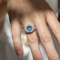 Contemporary 2.00ct Teal Indicolite Tourmaline & Diamond Ring 18ct White Gold
