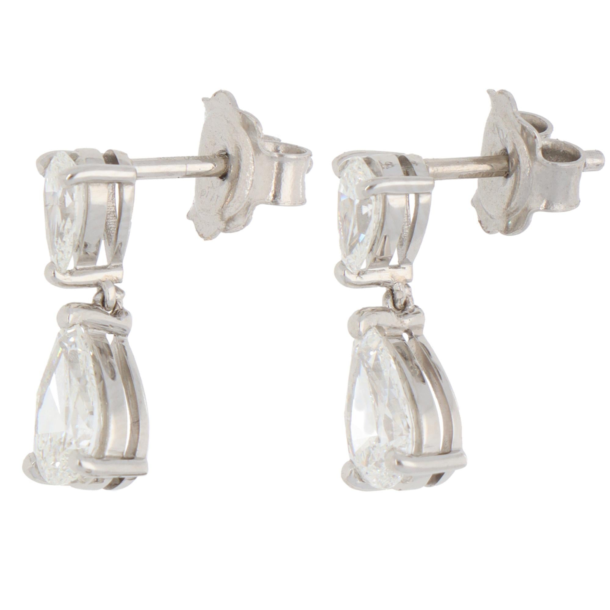 Modern Contemporary 2.01ct Diamond Drop Earrings in Platinum For Sale