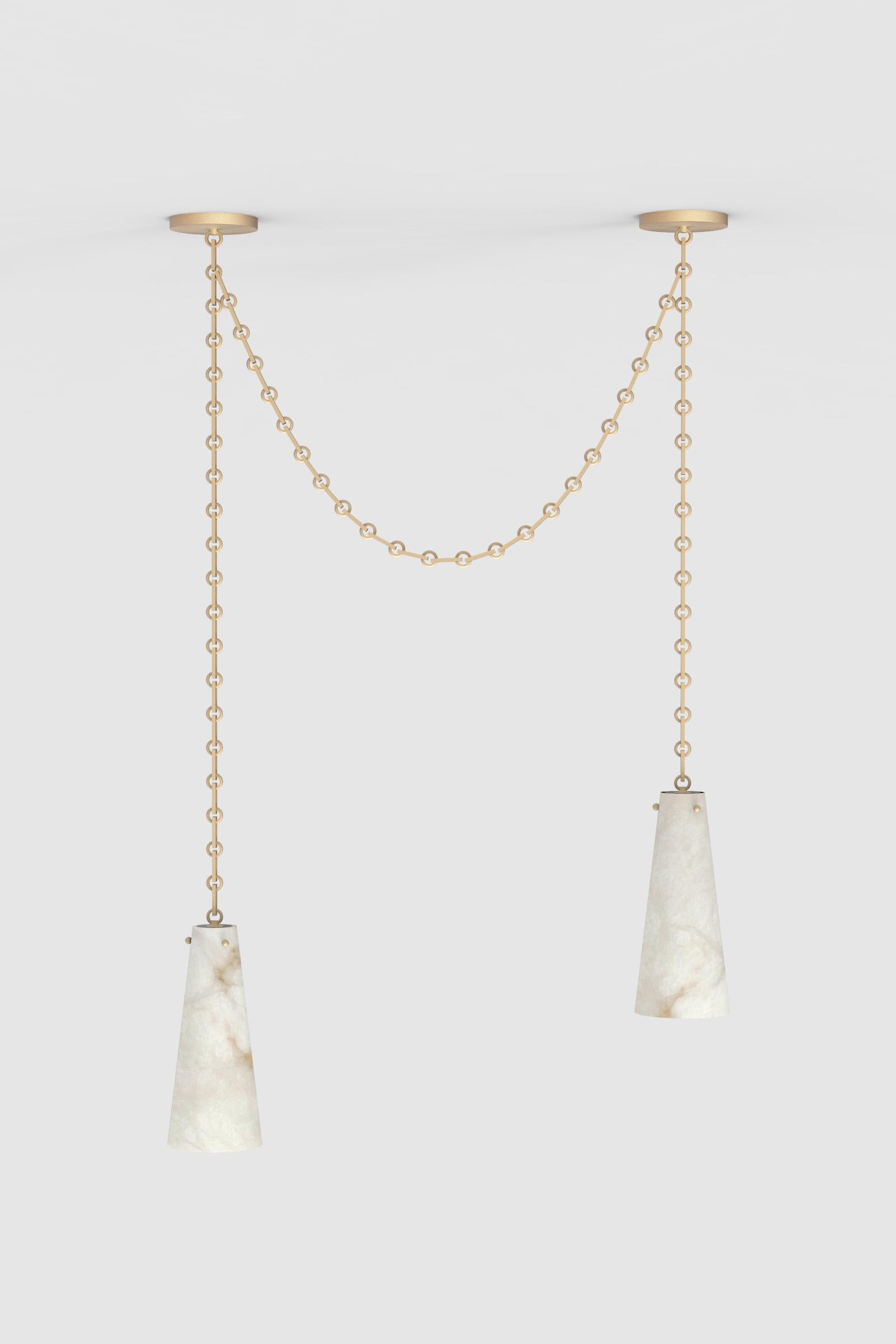 Orphan Work 202A-1S Double Pendant BB, 2021
Shown in alabaster with brushed brass
Available in brushed brass and blackened brass
Measures: 15” H x 6 1/2” W 
height and width to order*
canopy 6