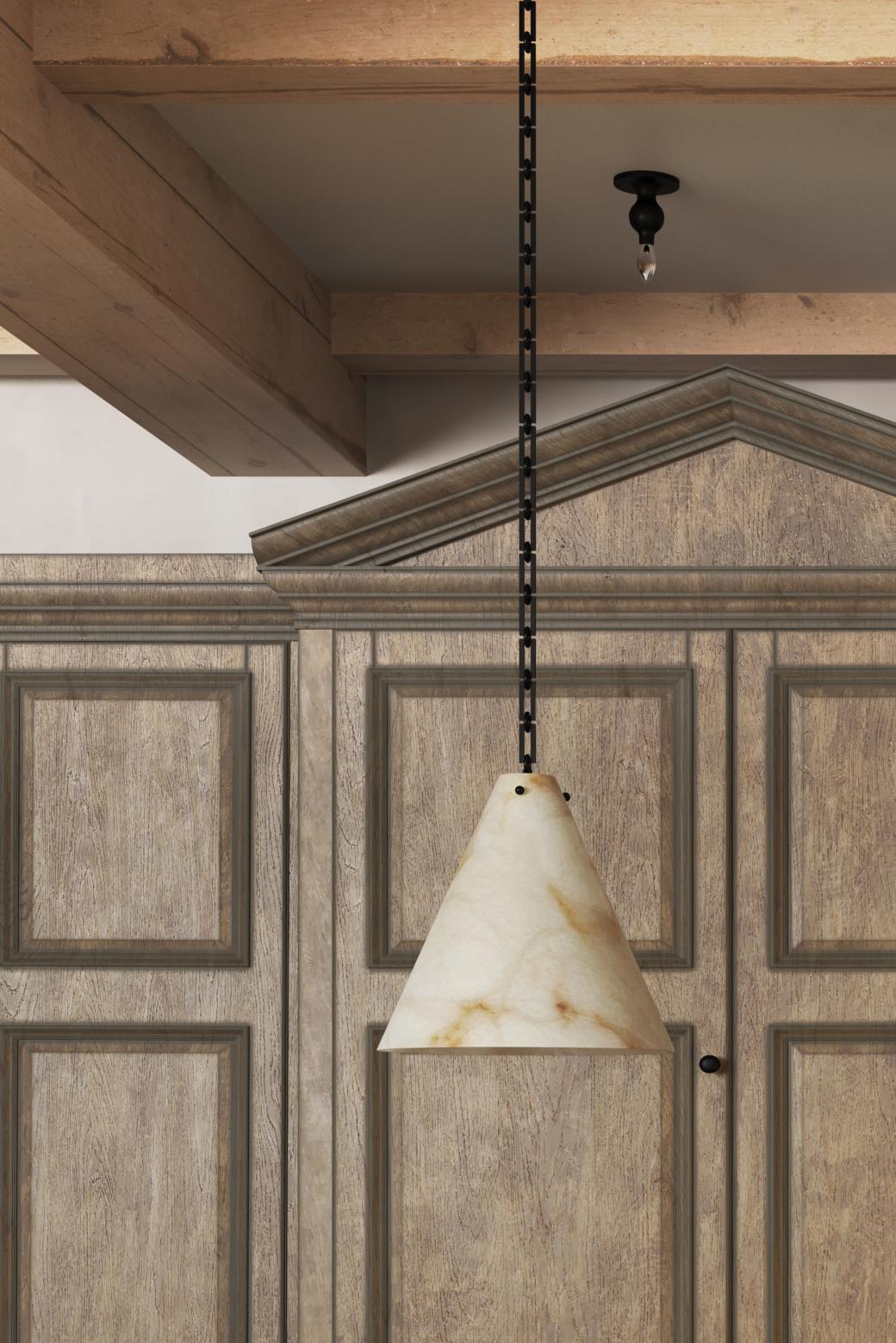 Brass Contemporary Lucca Large Pendant 202A in Alabaster by Orphan Work For Sale