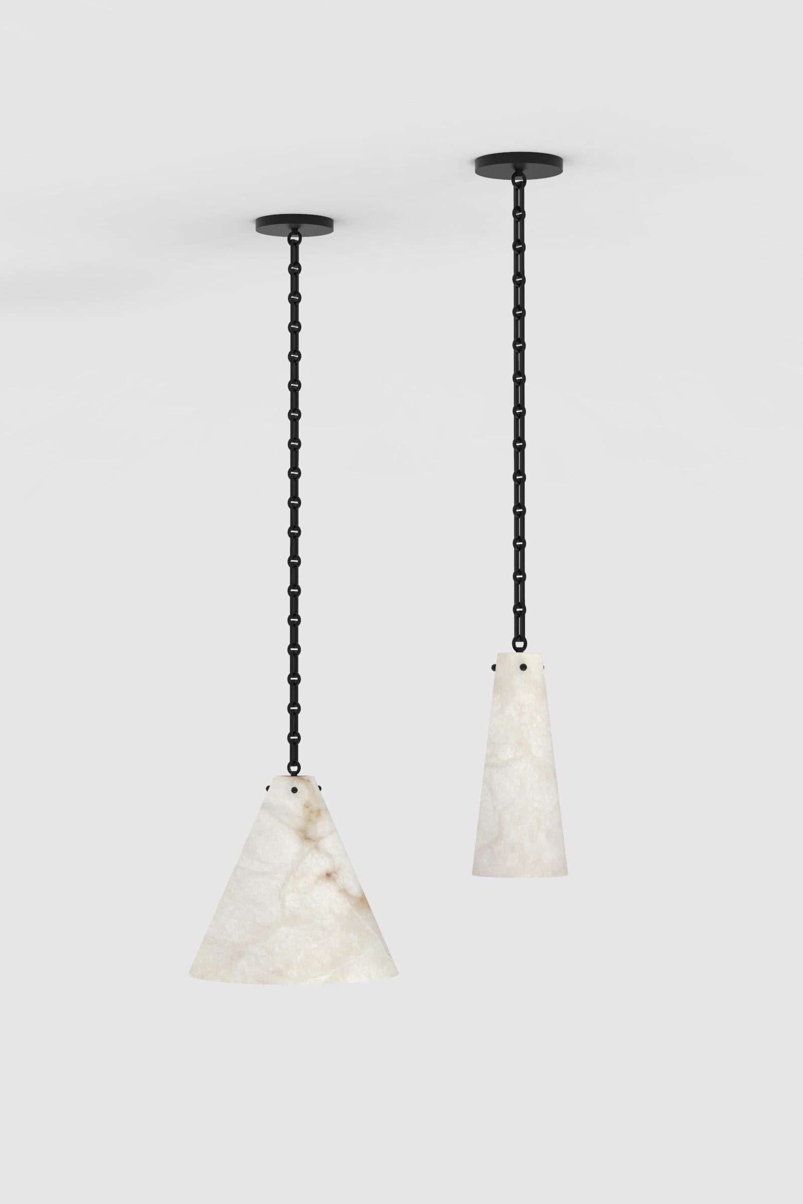 Blackened Contemporary Lucca Large Pendant 202A in Alabaster by Orphan Work For Sale