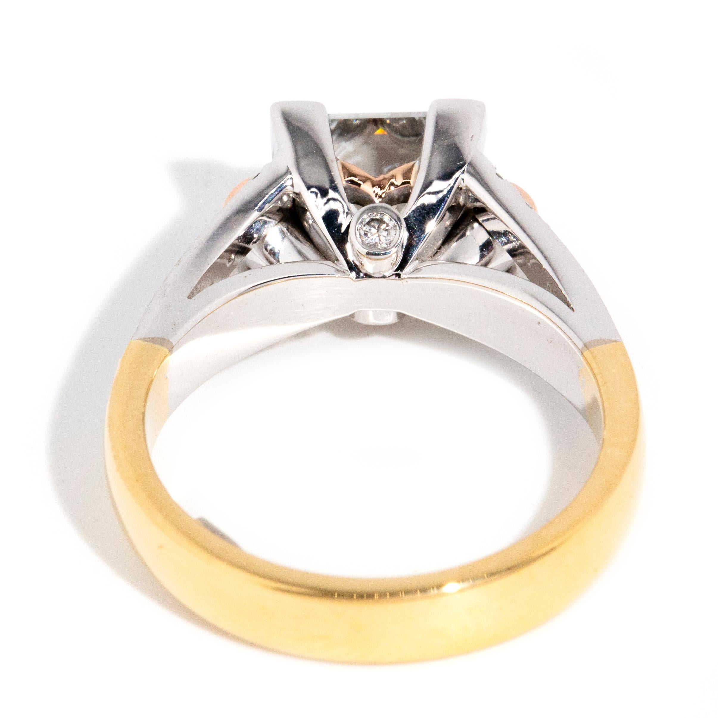Contemporary 2.04 Carat Princess Diamond Two Tone 18 Carat Gold Engagement Ring For Sale 5