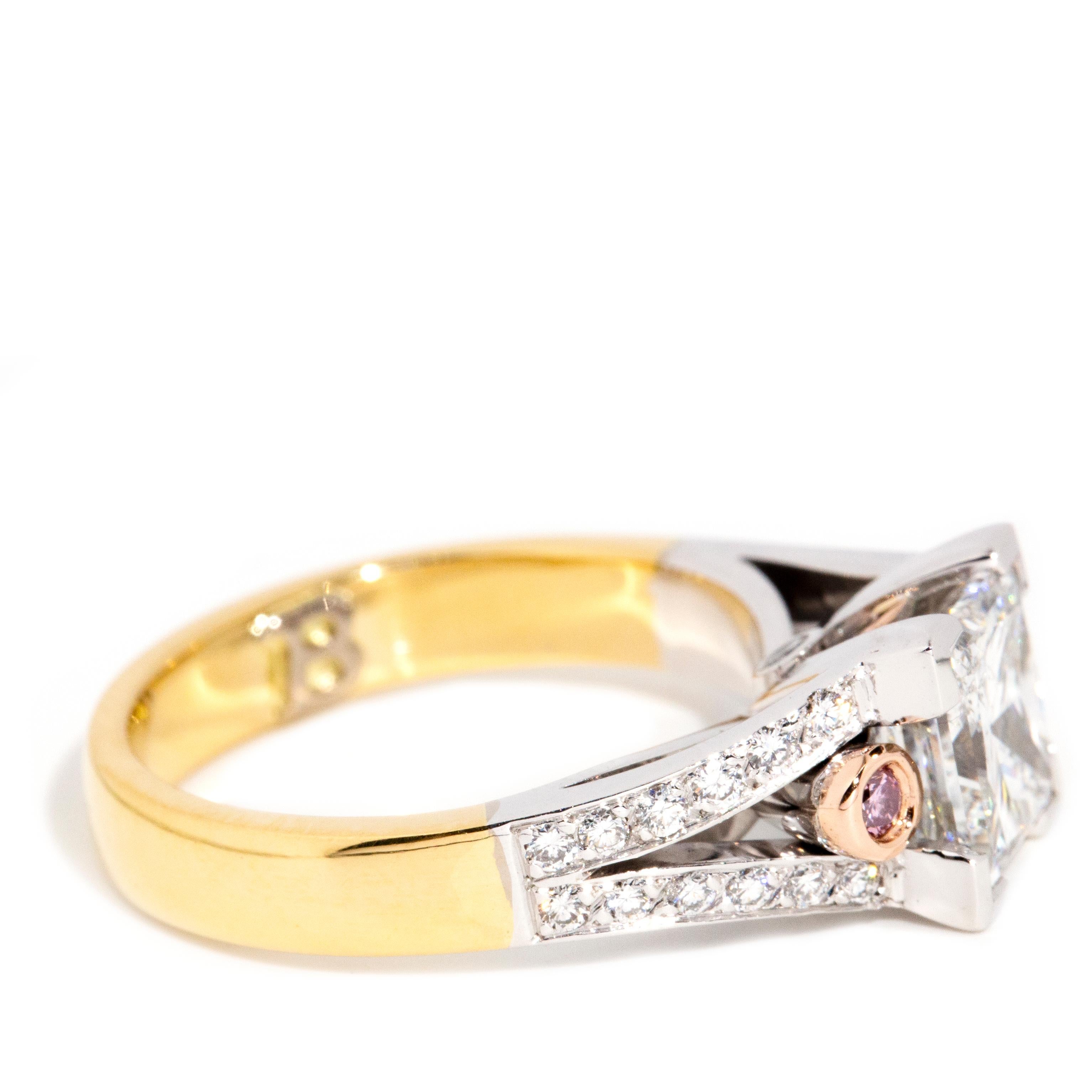 Contemporary 2.04 Carat Princess Diamond Two Tone 18 Carat Gold Engagement Ring For Sale 1