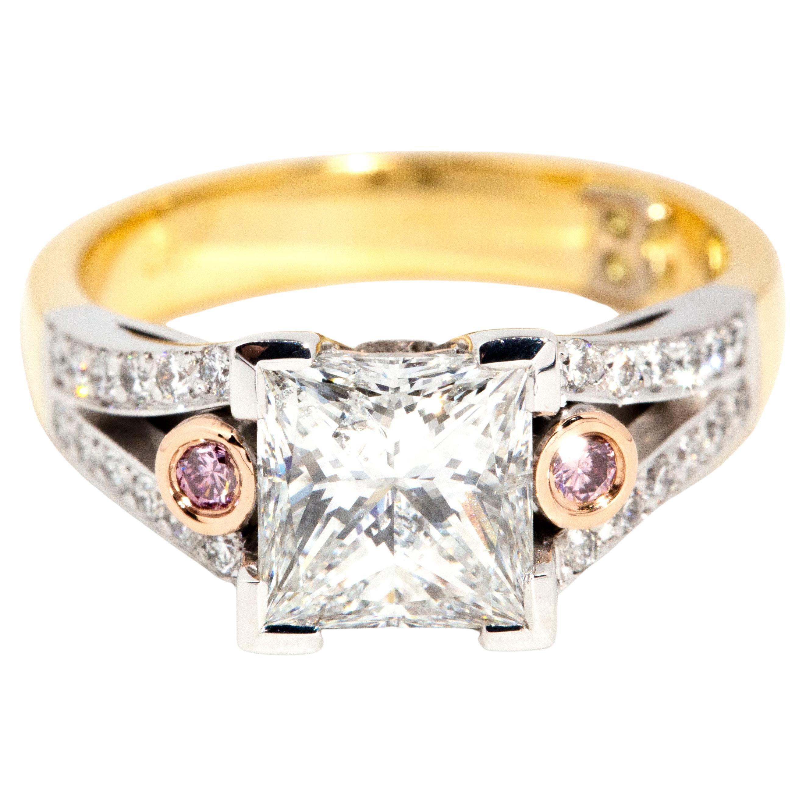 Contemporary 2.04 Carat Princess Diamond Two Tone 18 Carat Gold Engagement Ring For Sale