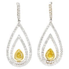 Contemporary 2.04 Carats Fancy Pear Cut Diamond 18 Karat Two-Tone Drop Earrings