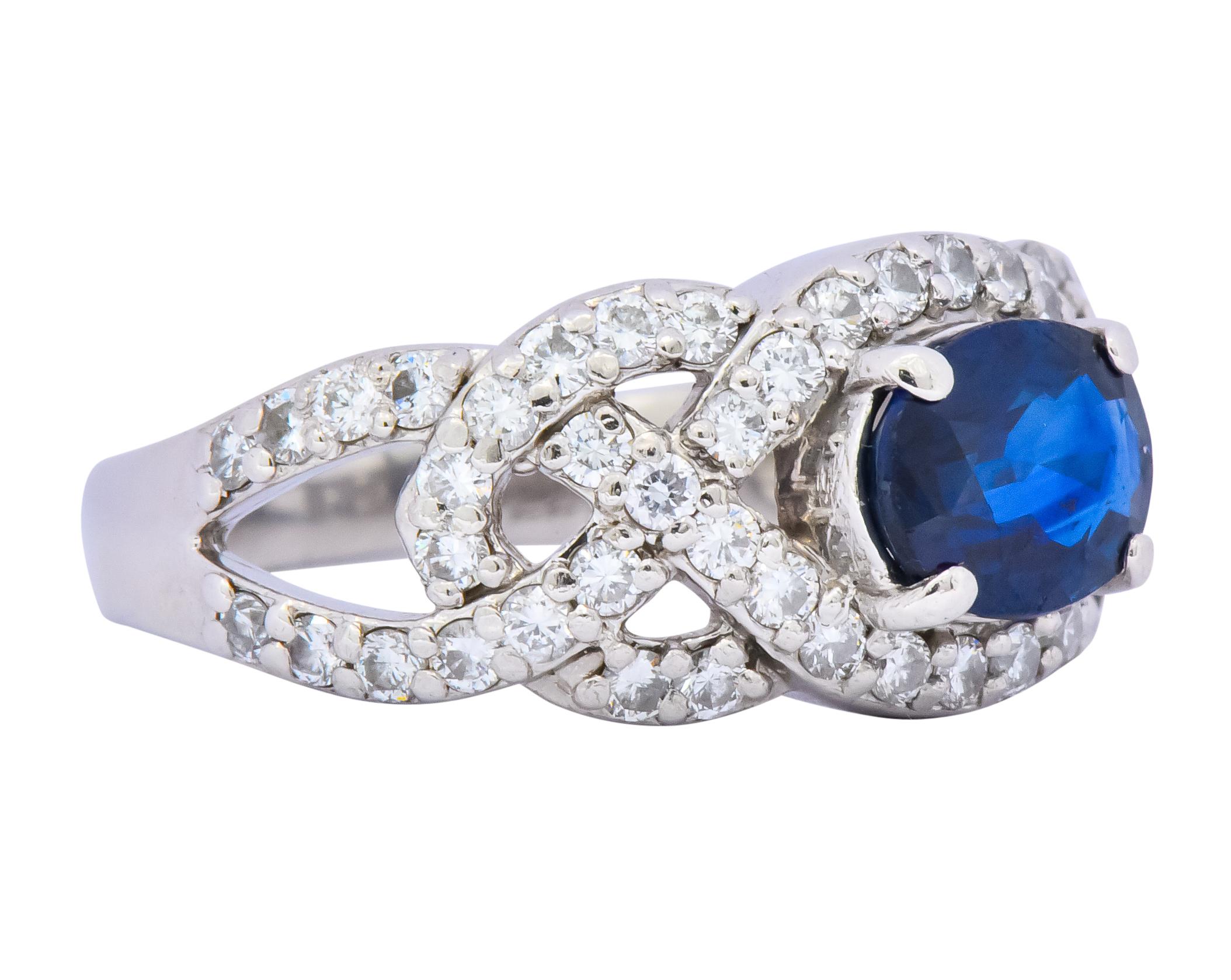 Contemporary 2.07 Carat Sapphire Diamond Platinum Anniversary Ring In Excellent Condition In Philadelphia, PA