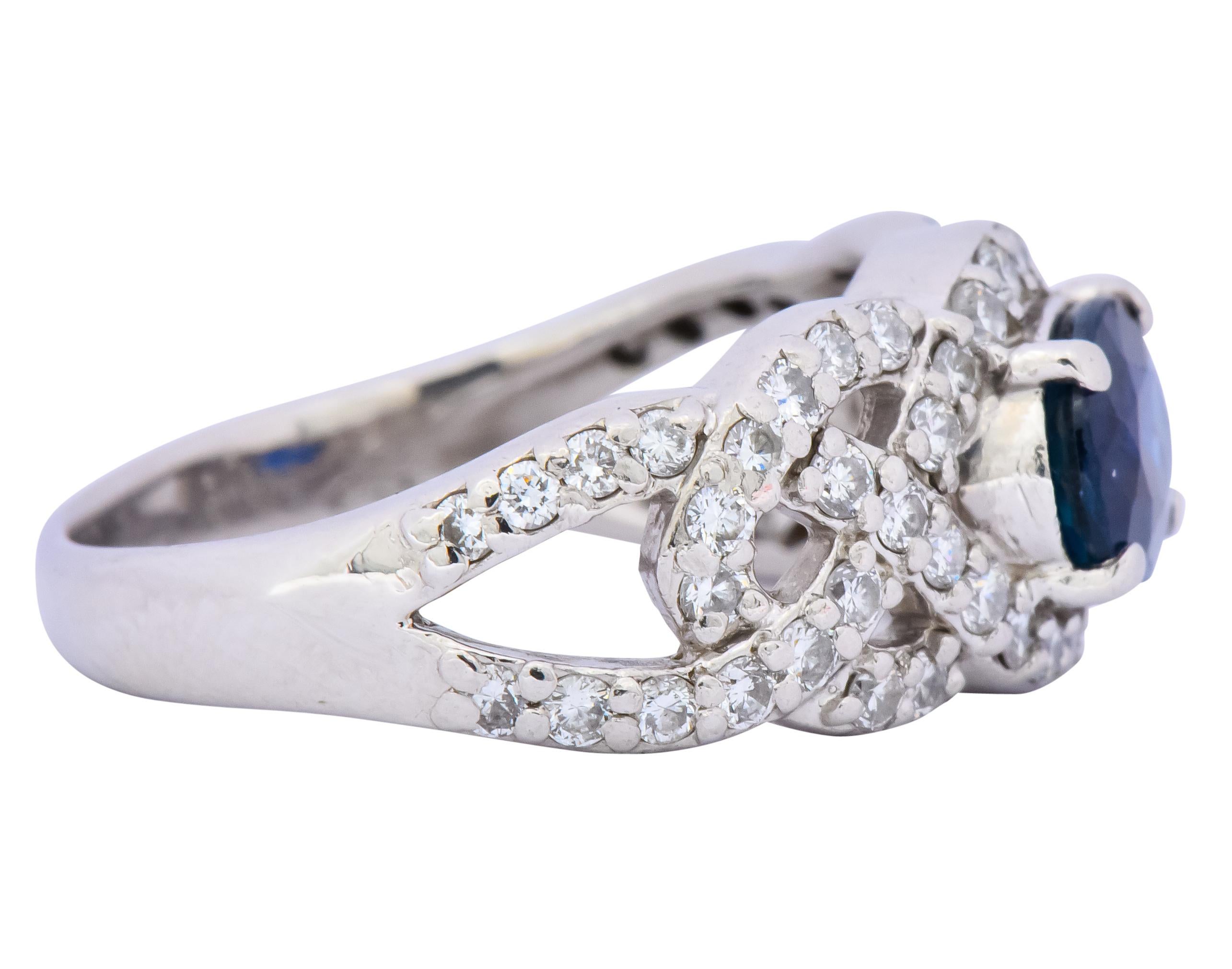 Women's or Men's Contemporary 2.07 Carat Sapphire Diamond Platinum Anniversary Ring