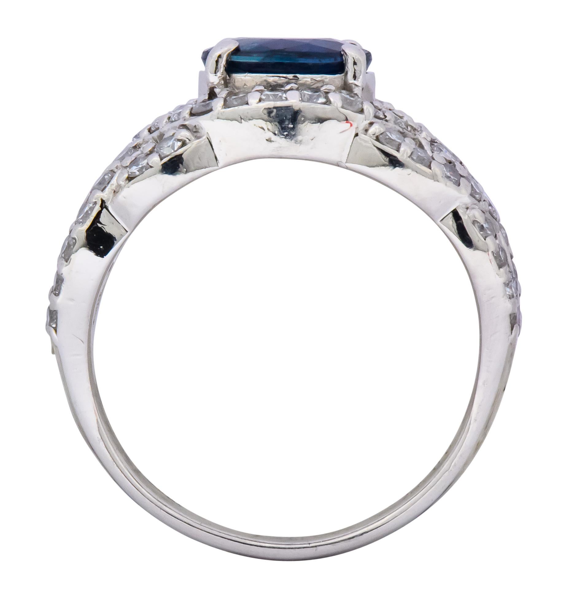 Contemporary 2.07 Carat Sapphire Diamond Platinum Anniversary Ring 2
