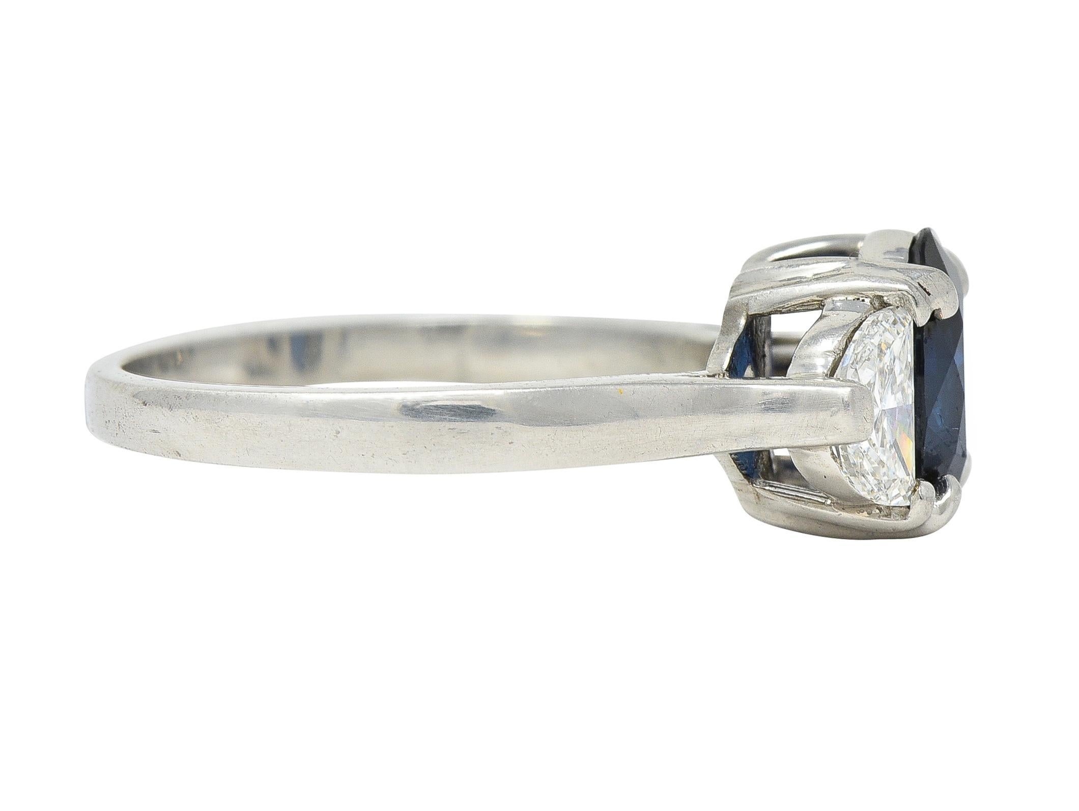 Oval Cut Contemporary 2.07 Sapphire Diamond Platinum Three Stone Ring