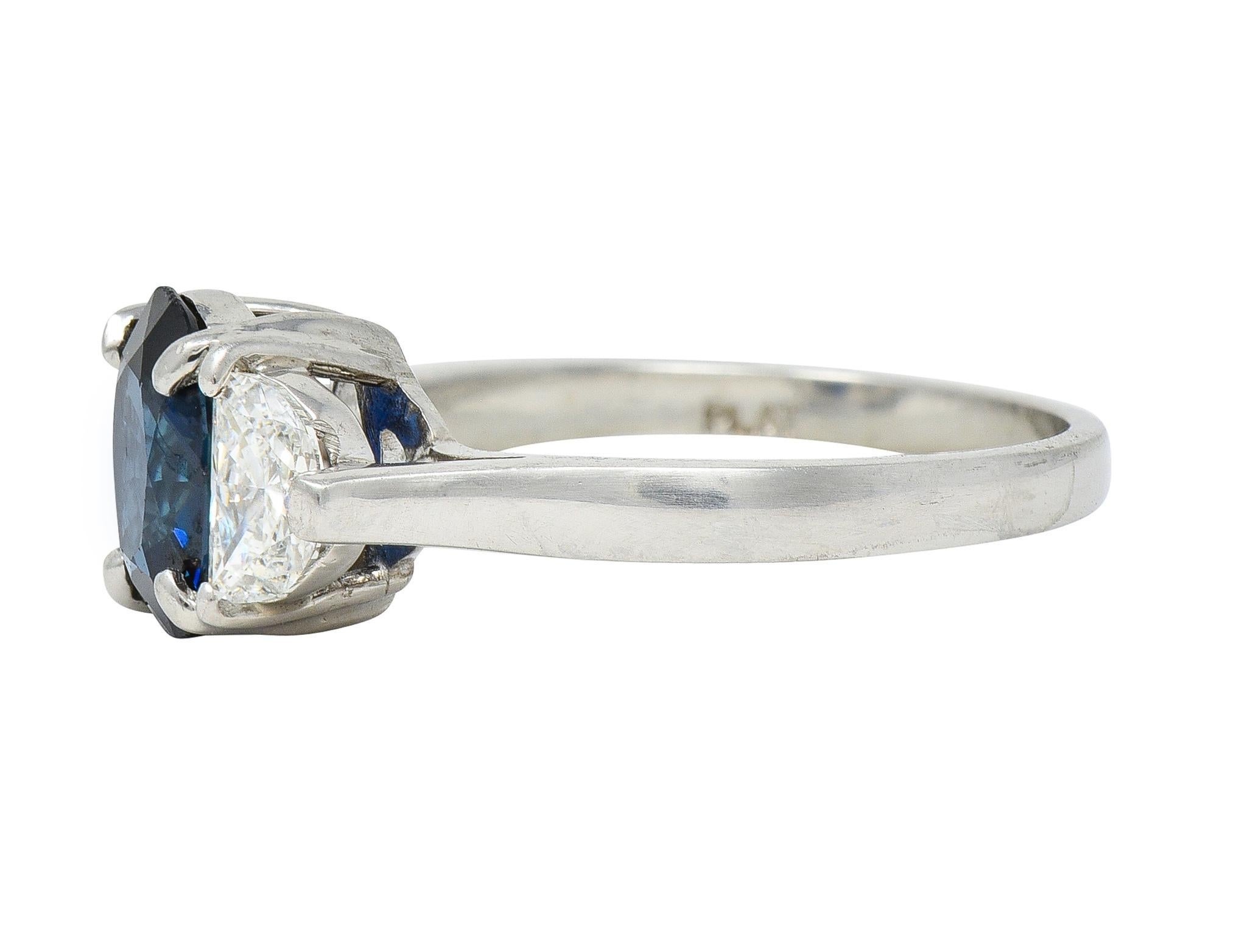 Women's or Men's Contemporary 2.07 Sapphire Diamond Platinum Three Stone Ring