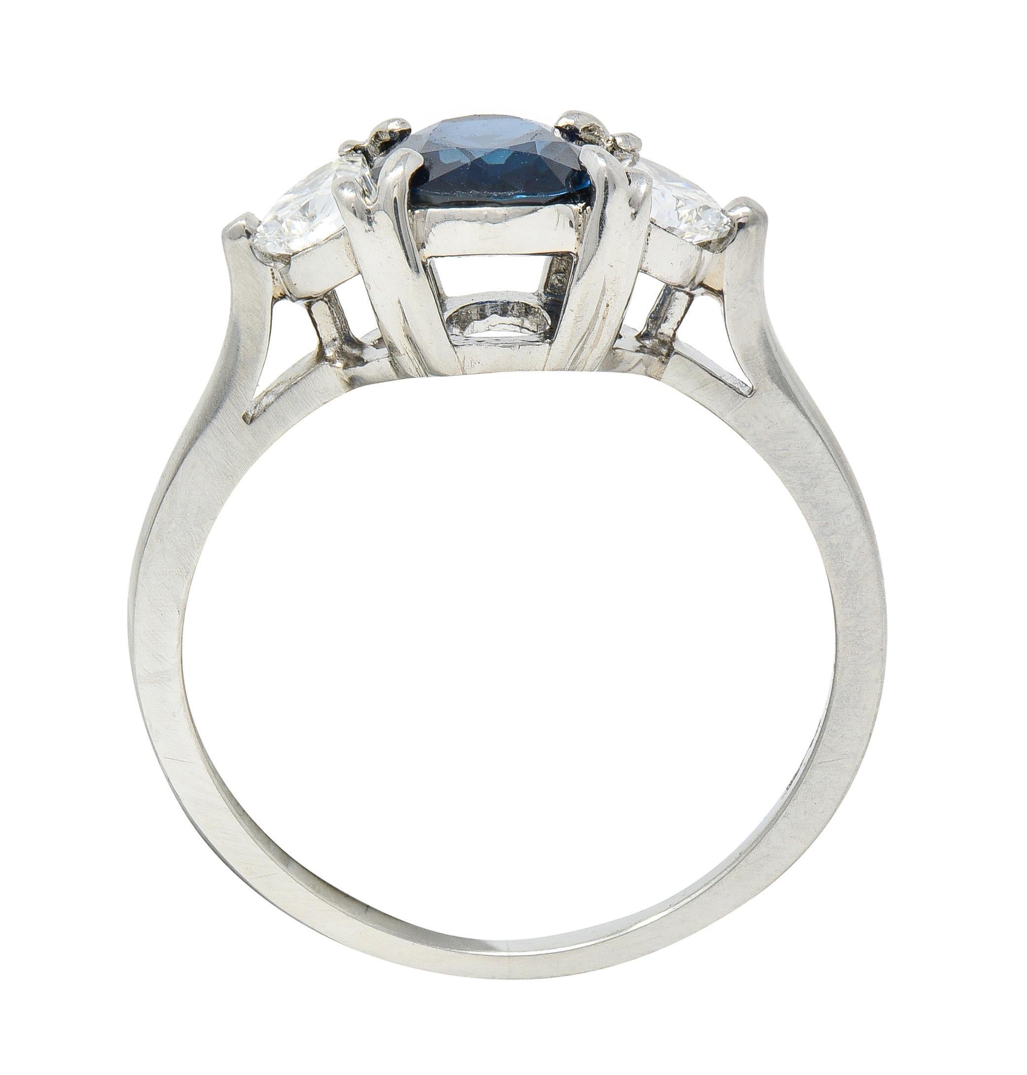 Contemporary 2.07 Sapphire Diamond Platinum Three Stone Ring 3