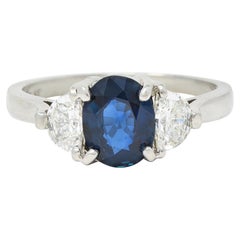 Contemporary 2.07 Sapphire Diamond Platinum Three Stone Ring